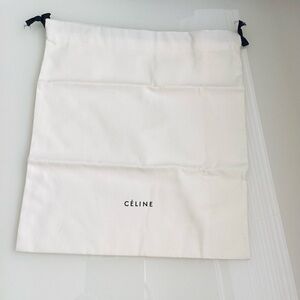 CÉLINE Off White Cotton Drawstring Dust Bag with Black Ties